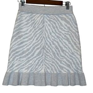 Dolan Womens Skirt XS Sweater Knit Animal Print Zebra Ruffle Hem Grey Wool